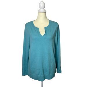 J.Jill Teal Split Neck Super Soft Knit Sweater Top Size Large